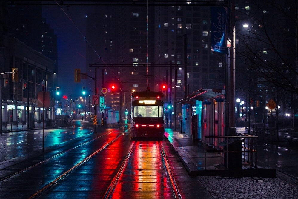 Late night bus stop in Toronto